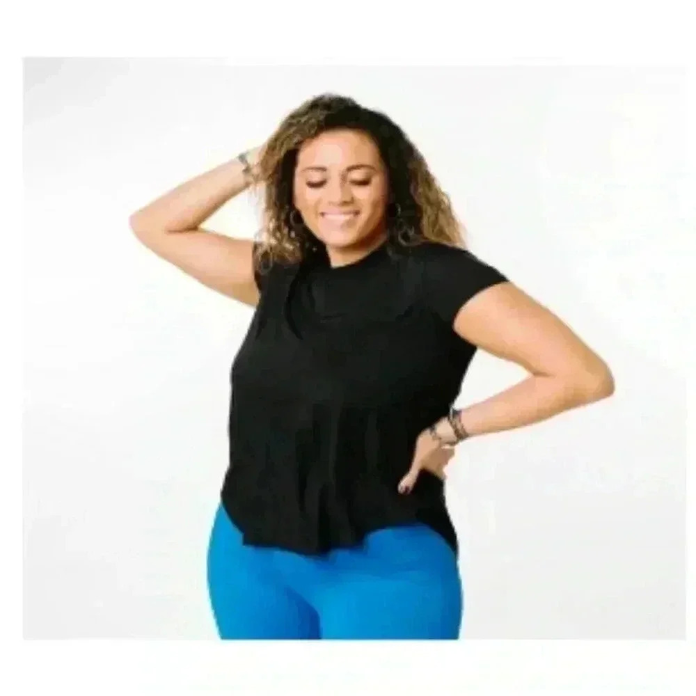 Zyia Women's Small Black Panel Split Back Mesh Tee